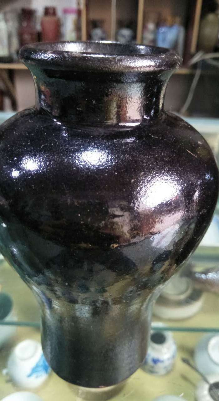 中国四大名陶荣昌安陶名誉品油滴黑釉小观音瓶一对