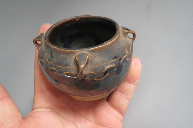 少见带纹饰没毛病民国磁州窑四系小罐