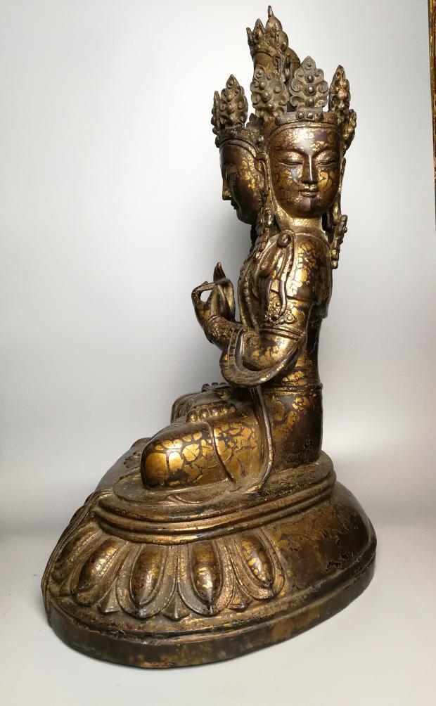 清代鎏金 藏传 三面佛 造像