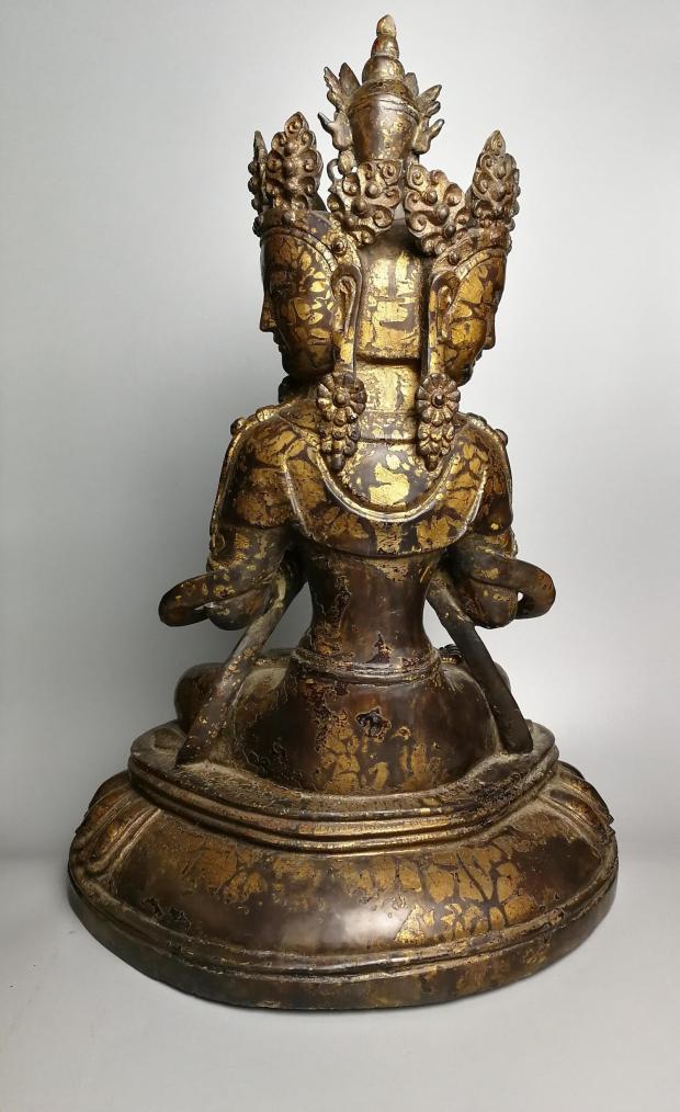清代鎏金 藏传 三面佛 造像