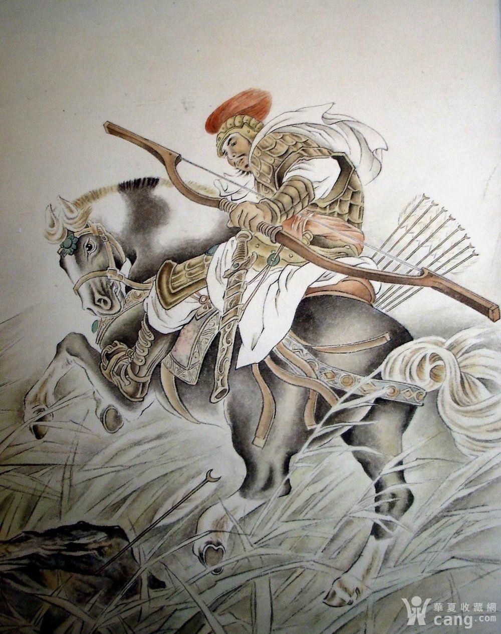 天津国画大师 刘奎龄 李广引弓图 纸本立轴