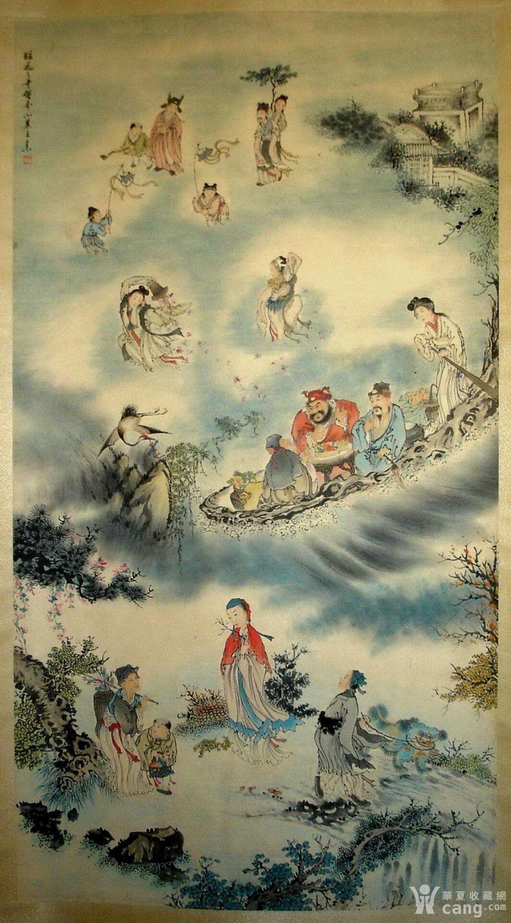 清 国画名家 王素 大四尺群仙祝寿图 纸本中堂立轴