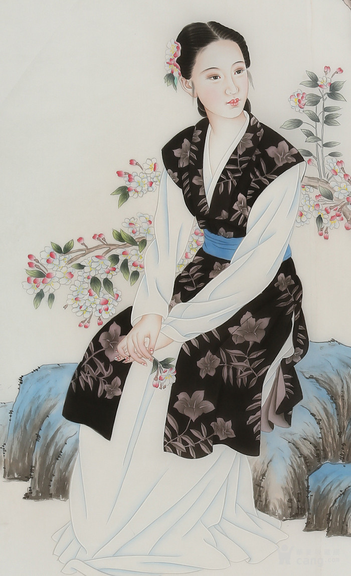 王美芳赵国经工笔人物仕女绢画手绘1