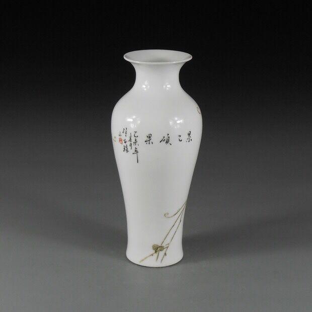 意亭民国名家珠山八友花鸟纹栩栩如生观音瓶