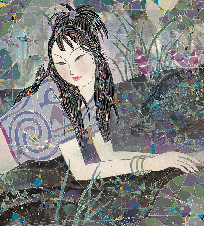 近现代 孙建林 美女和鹭