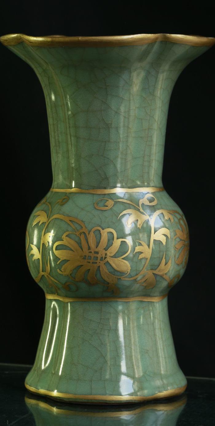 宋 官窑 描金 花觚