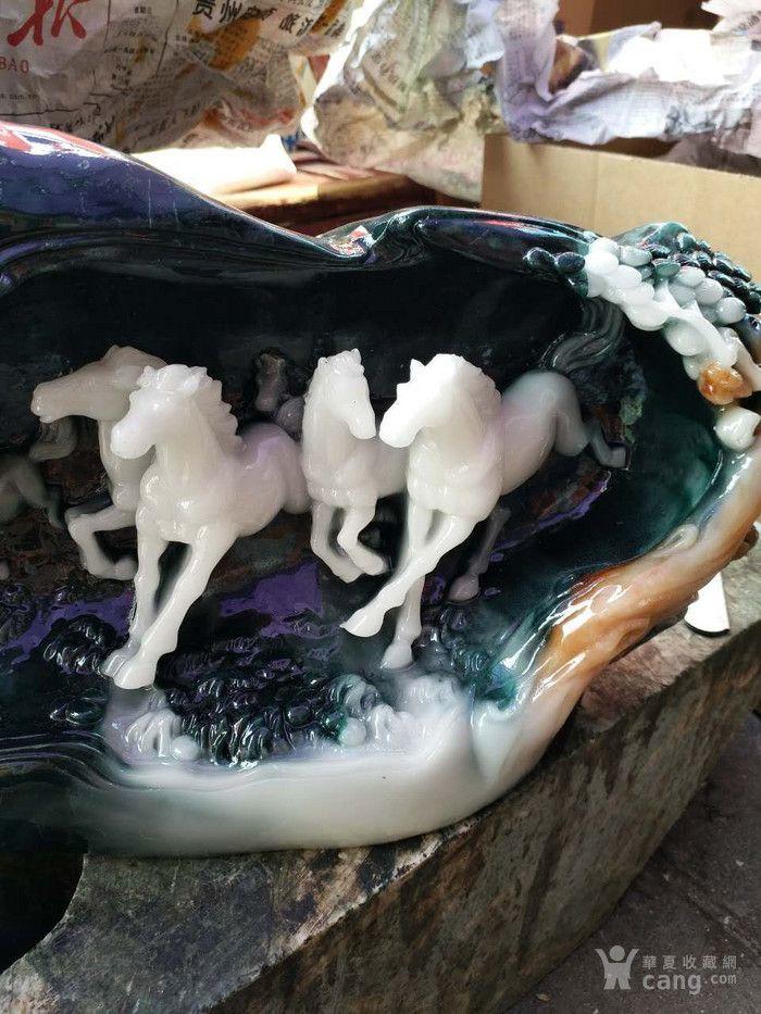 石英岩石雕刻八骏图