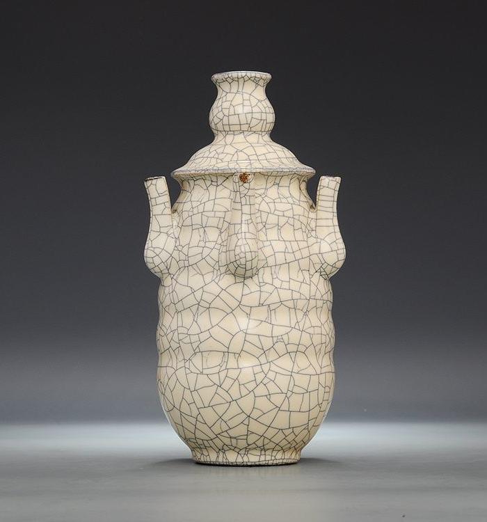 宋 哥窑 金丝铁线 五管瓶