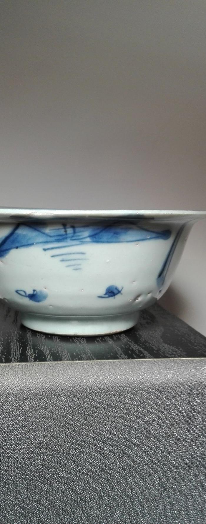 明天启青花山水风景纹压手杯