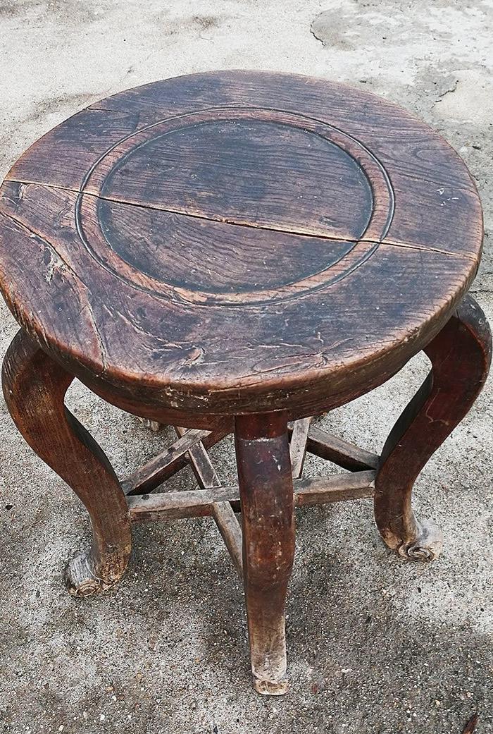 清 苏作 柞桑木圆凳