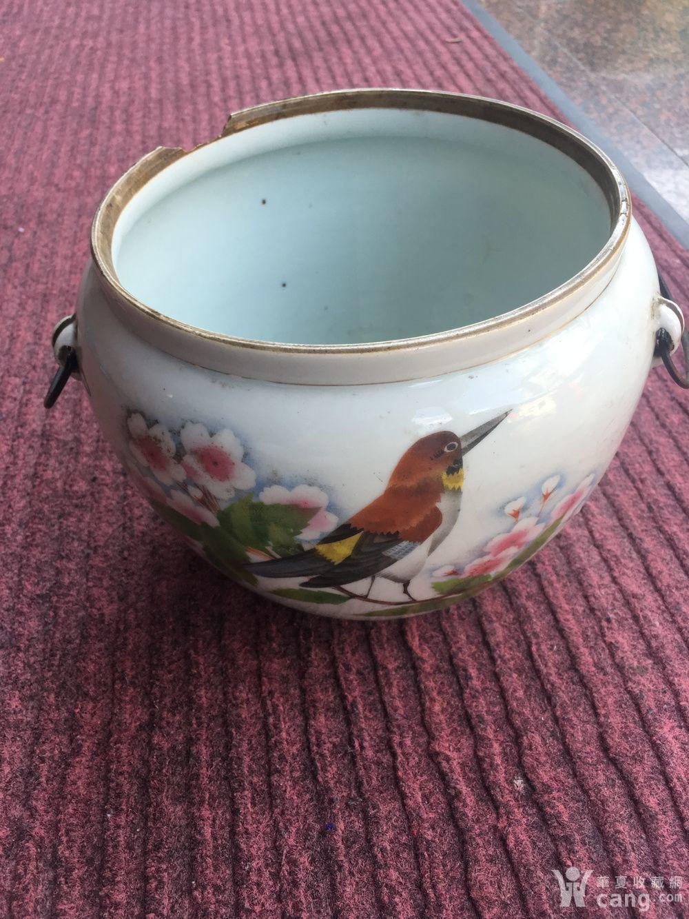 一只色彩漂亮的民国名家王隆泰制作花鸟诗文罐