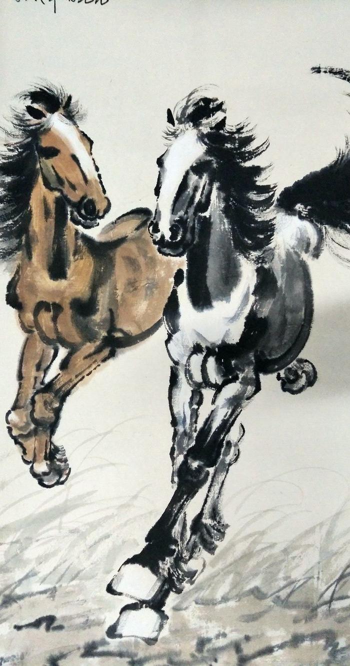 徐悲鸿.双马图