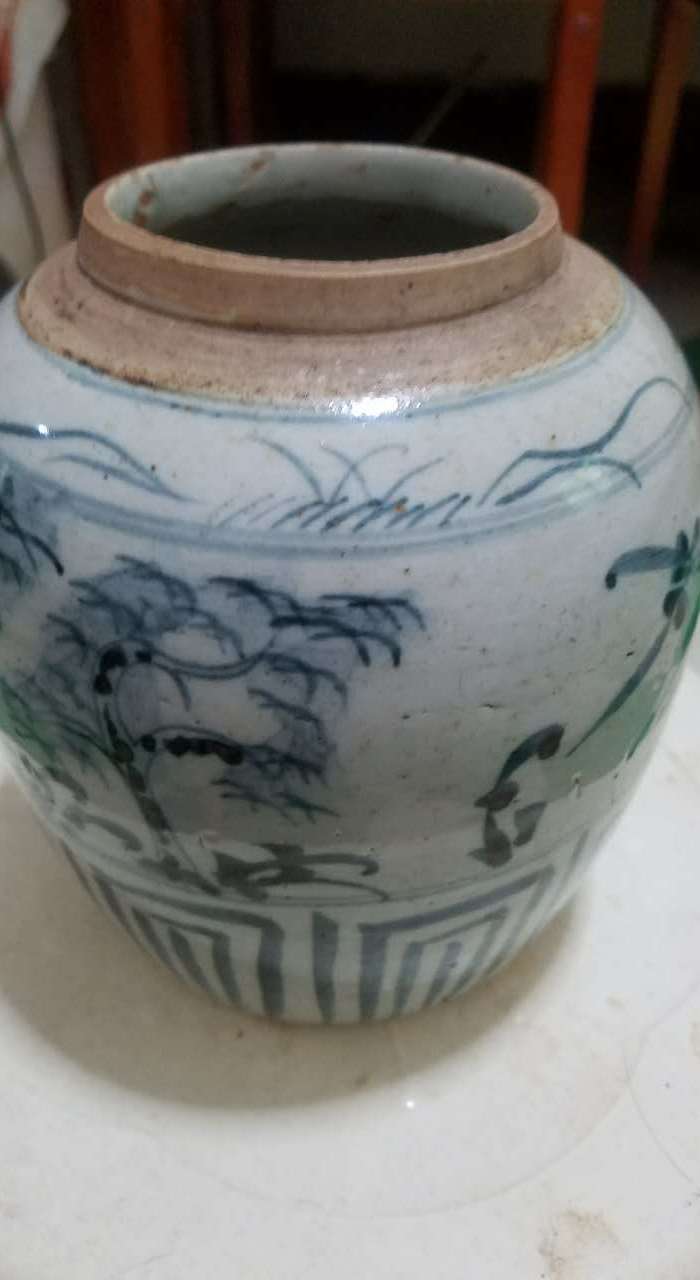 明代青花 三友图 人头罐