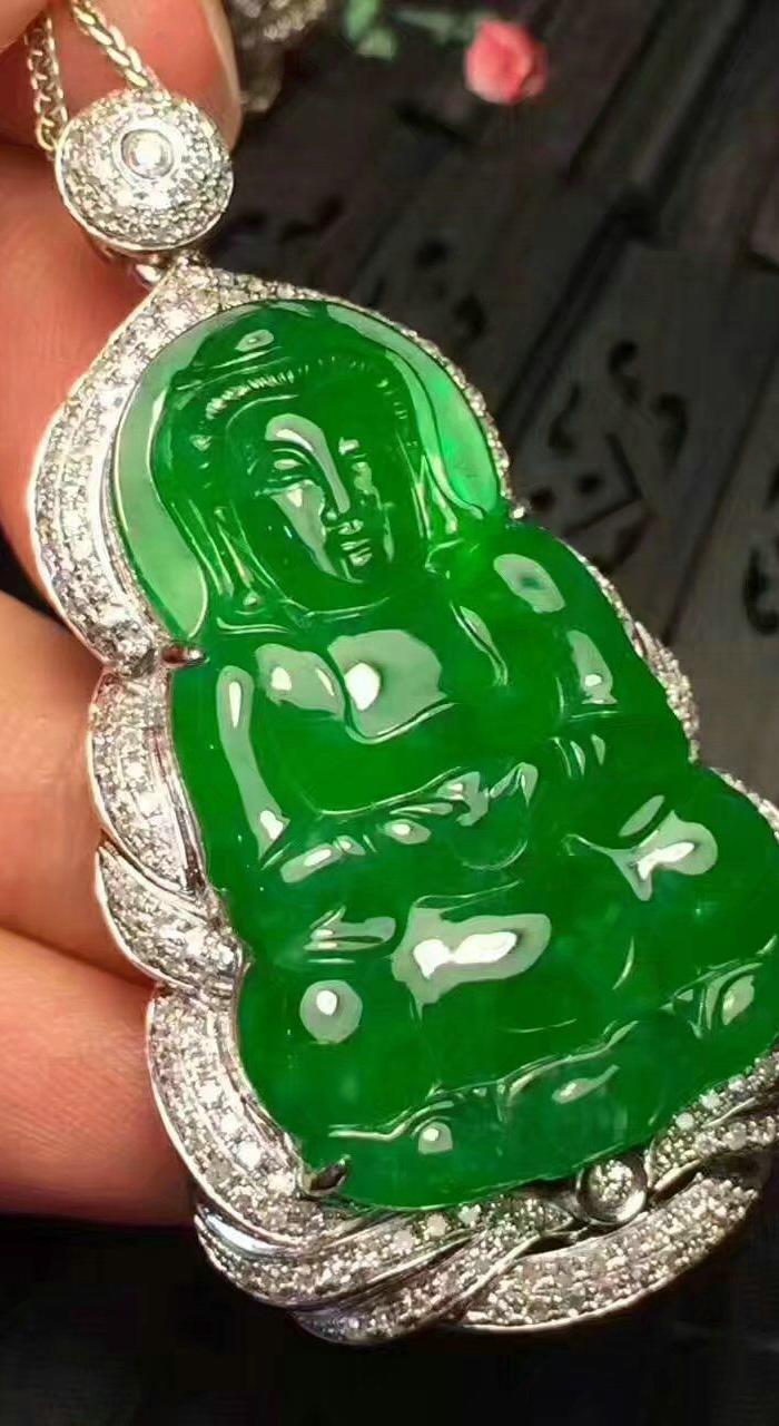 缅甸翡翠老坑帝王绿观音fghbmj722