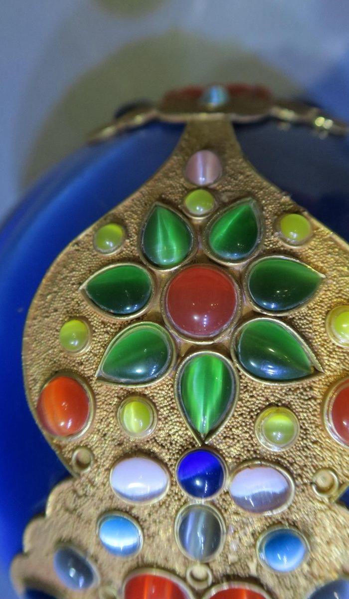 铜鎏金镶嵌蓝水晶球 直径23 djjj