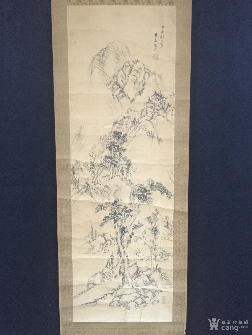 日本江户时期著名画家《野吕介石 手绘山水图》装裱立轴一幅