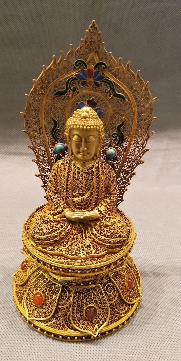 清代银鎏金累丝佛像掐丝