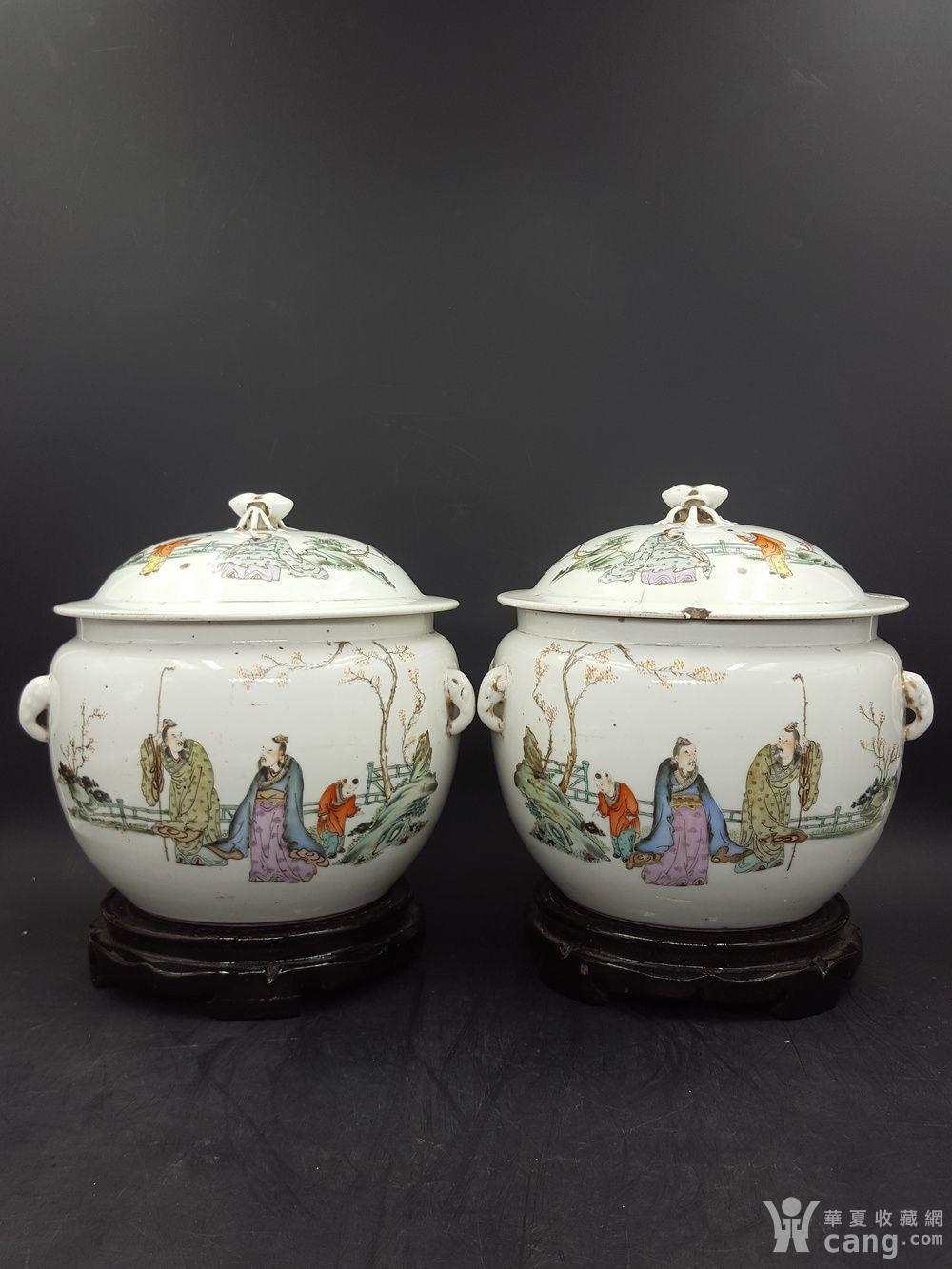 瓷器 民国 民国公兴昌细路粉彩人物盖罐一对