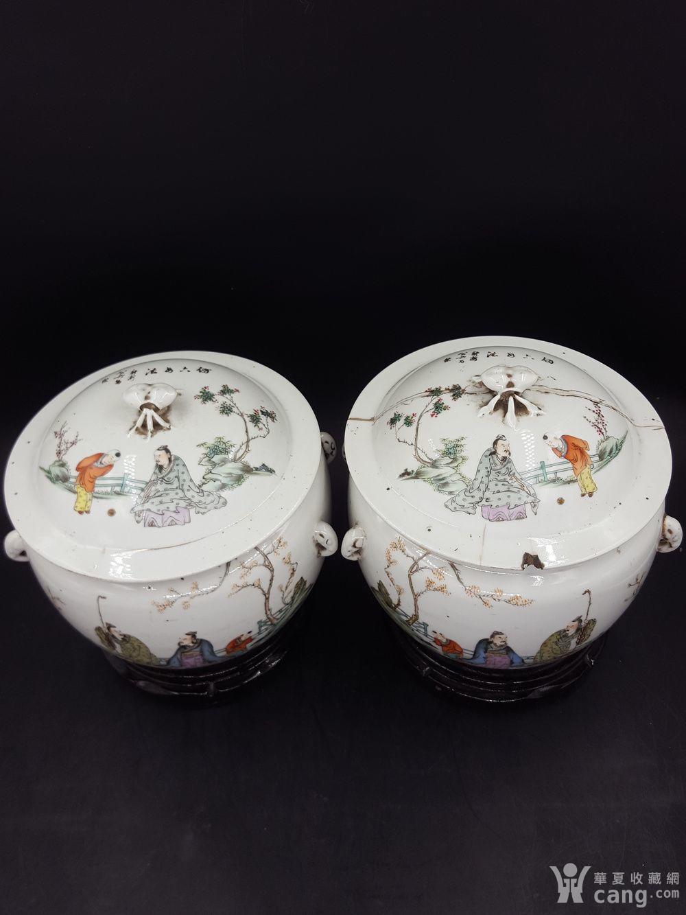 瓷器 民国 民国公兴昌细路粉彩人物盖罐一对