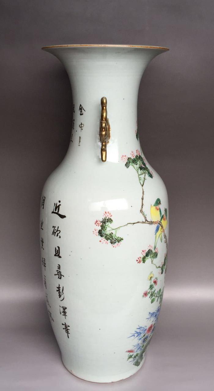 包老 民国名家黄子珍出品粉彩枝头闹春诗文三百件大赏瓶