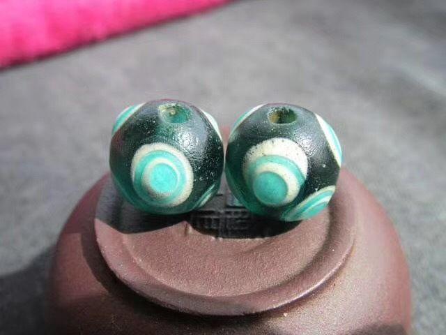 开门到代 清 老琉璃 蜻蜓眼 珠对 包浆老道