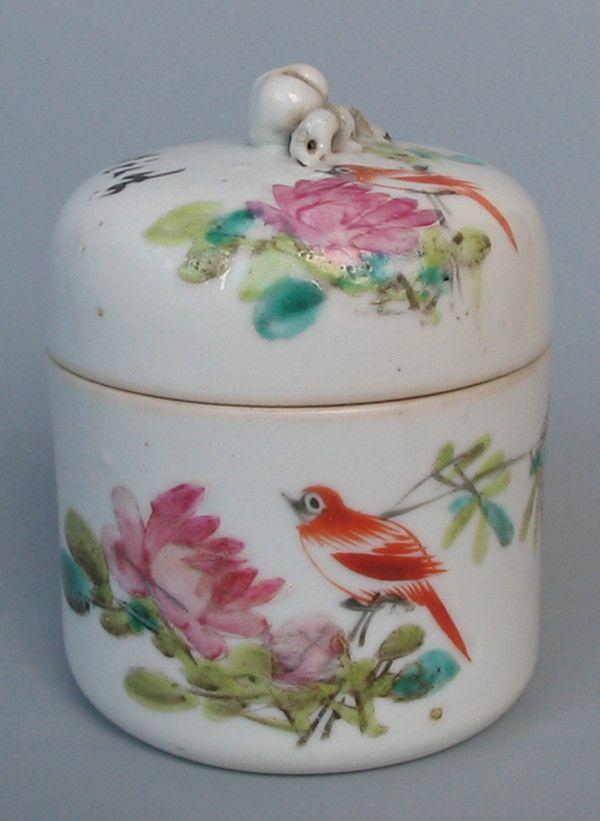 晚清瓷绘名家少山绘浅绛彩花鸟纹温酒器一件