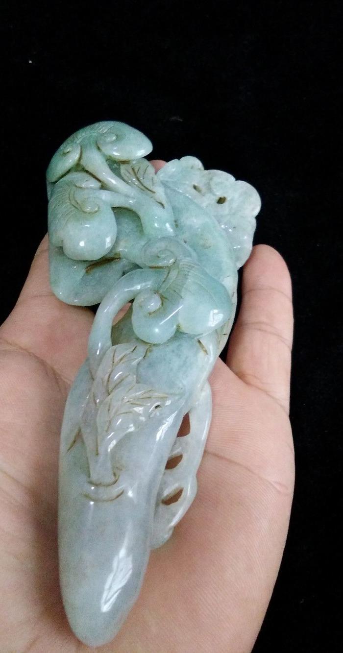 传世老翡翠如意手把件摆件