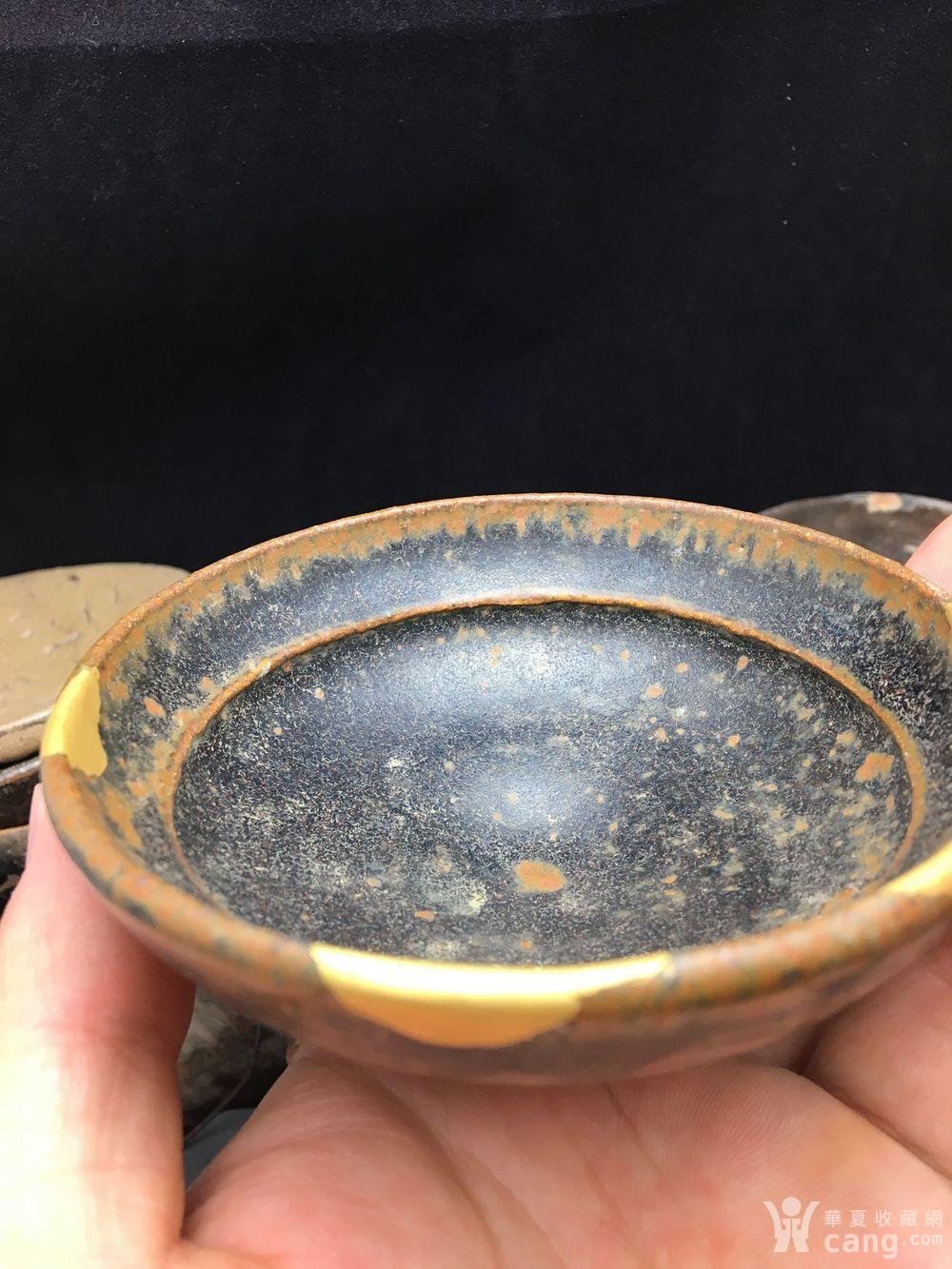 瓷器 高古 包老黑釉牛毛纹茶盏四川乐山西坝窑金缮修复 安全提示为