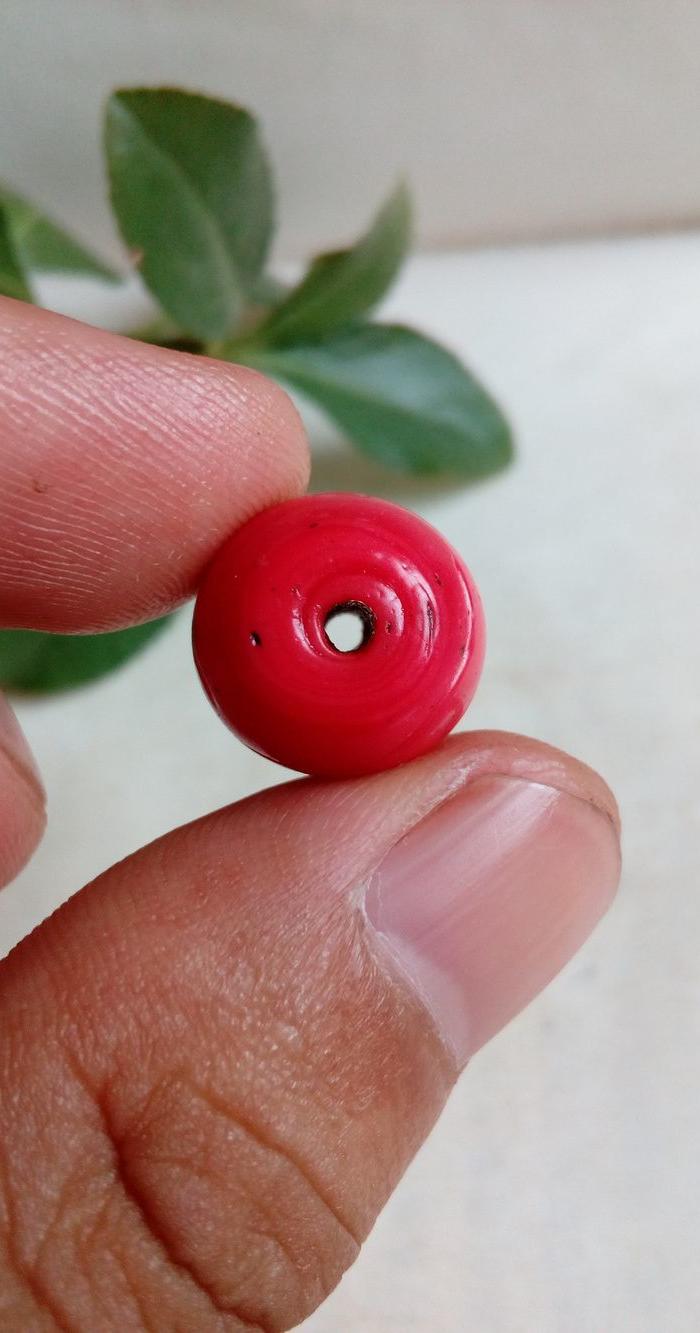 清代珊瑚红老琉璃珠