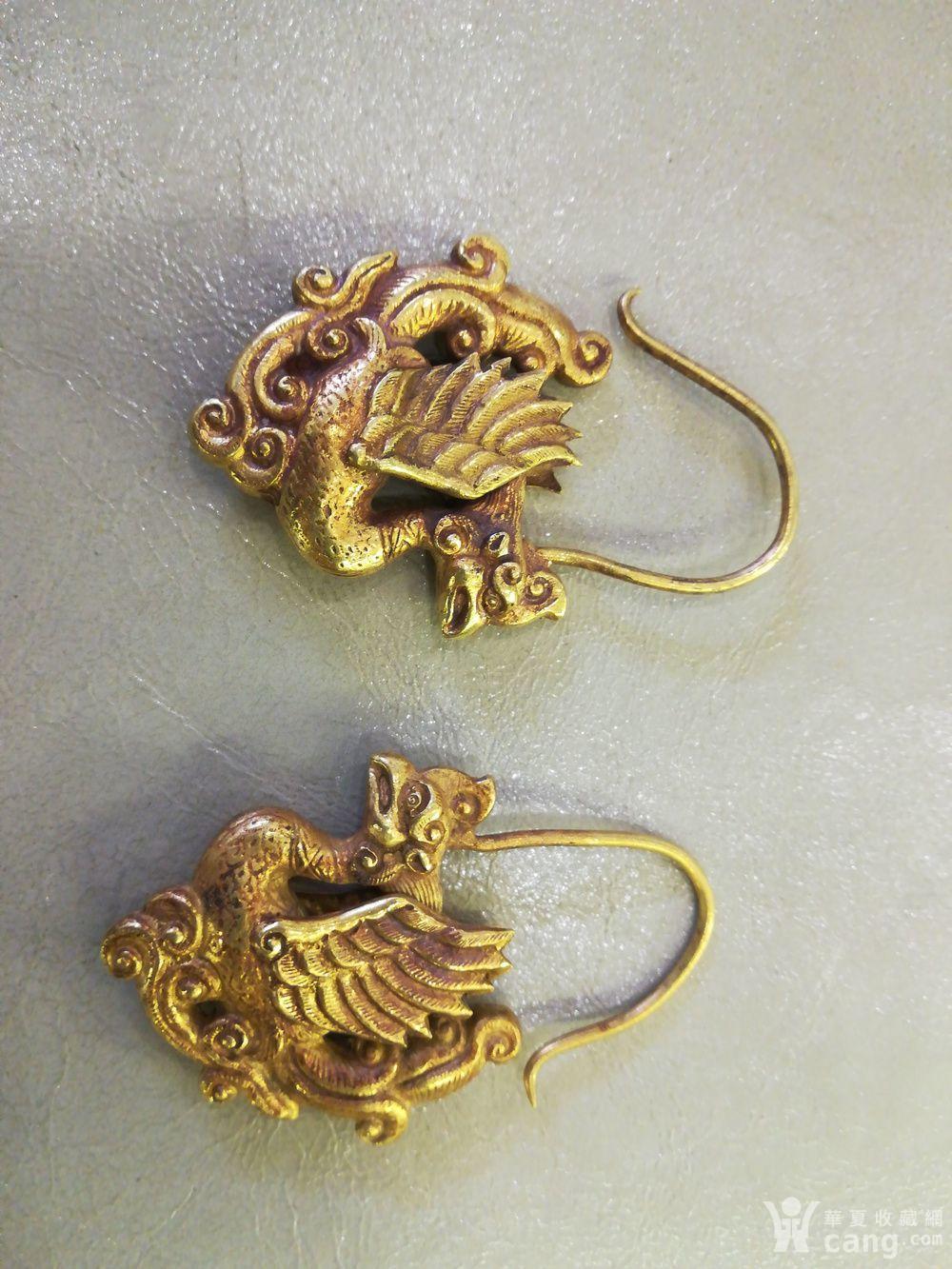 辽金纯金凤凰耳环一对