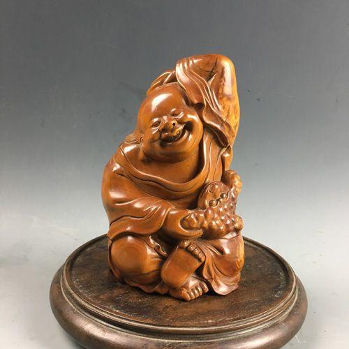 清代小叶黄杨木雕刘海戏金蟾