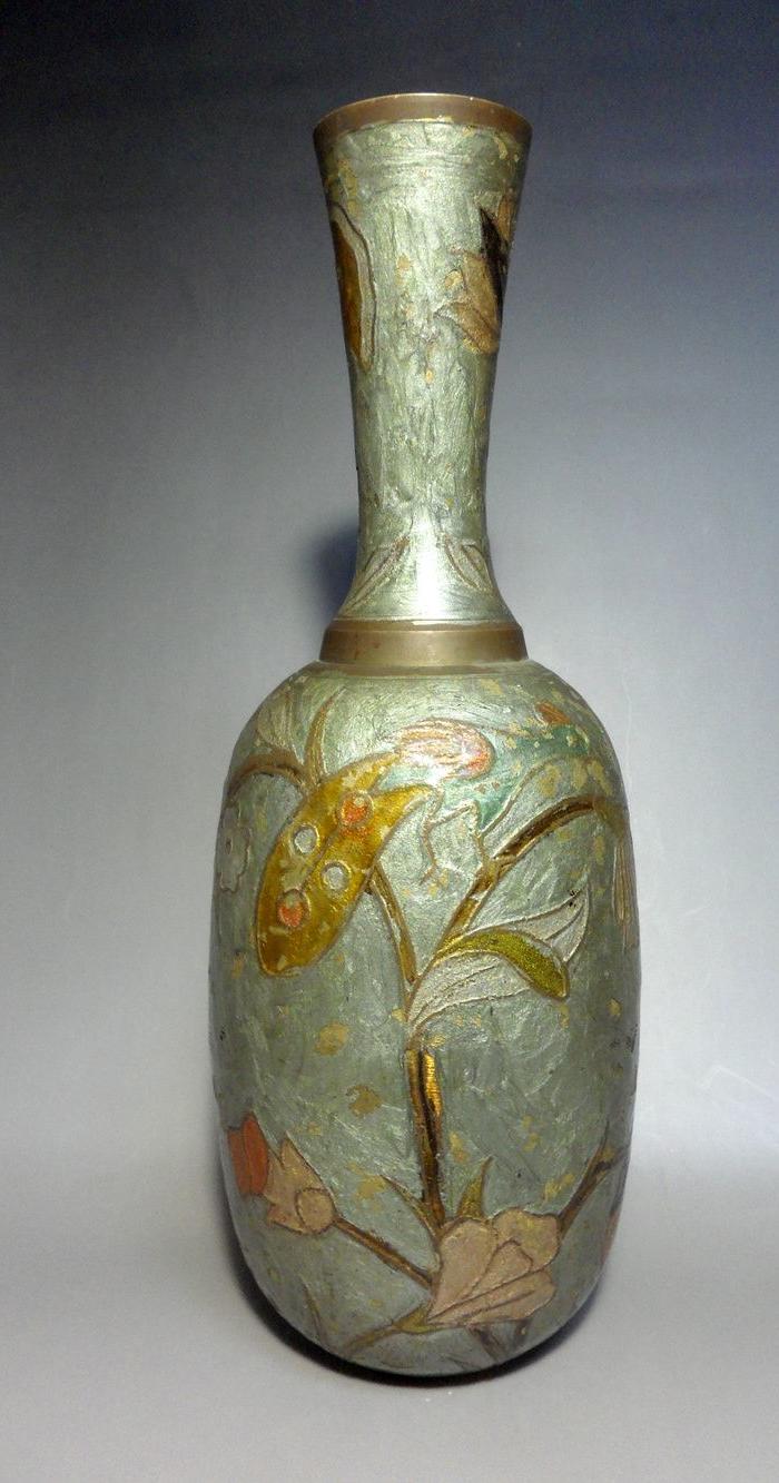 日本回流老七宝烧铜胎花卉纹花瓶!