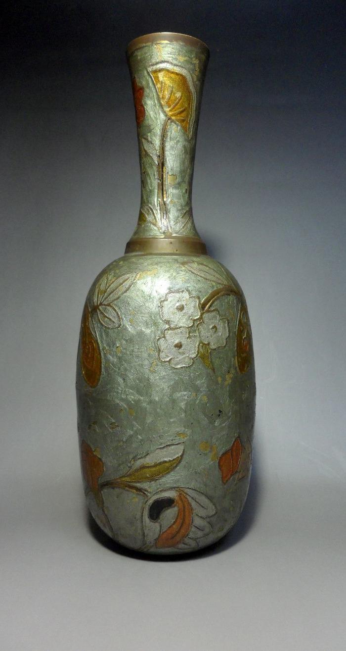 日本回流老七宝烧铜胎花卉纹花瓶!