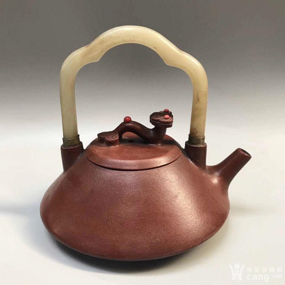 杨彭年款如意镶玉提梁紫砂壶