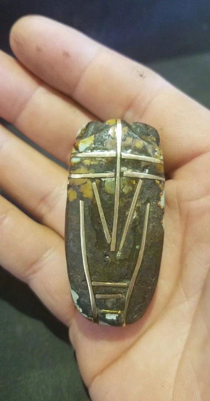 绿松石 手把件 铜丝镶嵌 蝉