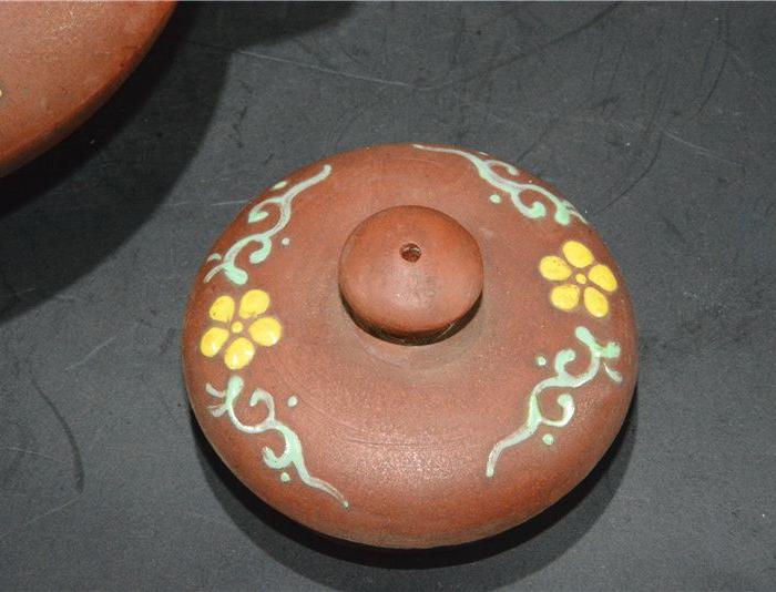 彩绘石瓢壶陈鸣德款老紫砂壶