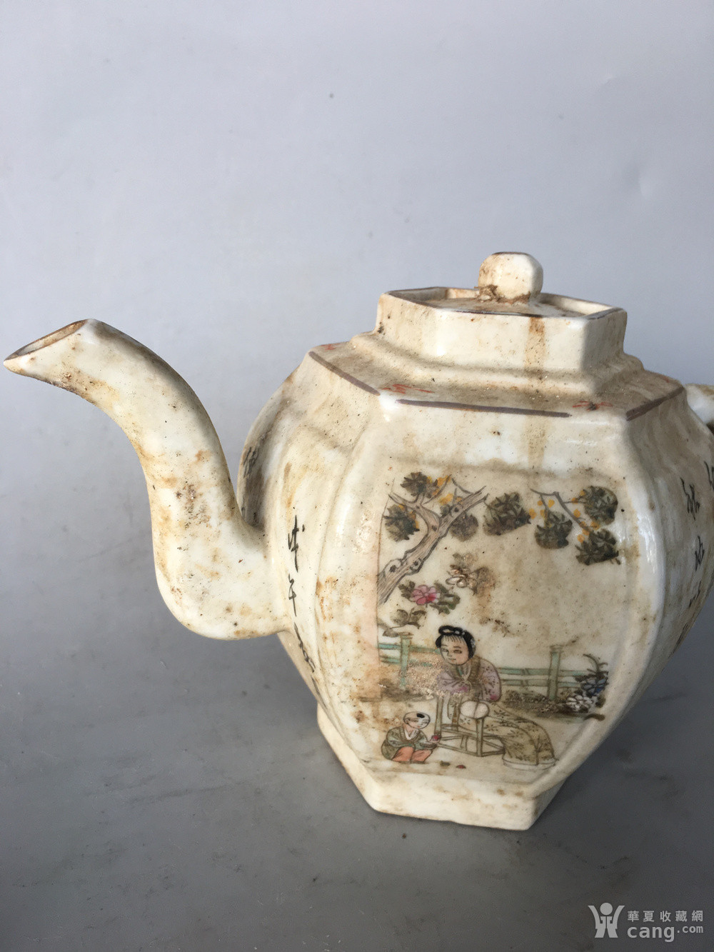 仿古工艺品 瓷器 民国粉彩人物茶壶一把,底款 傅义祥造 15387830389