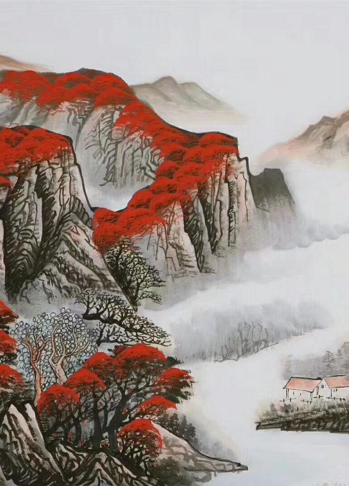 孔庆义四尺斗方鸿运当头山水