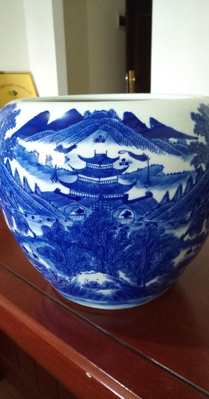 清晚期渔樵耕读画缸