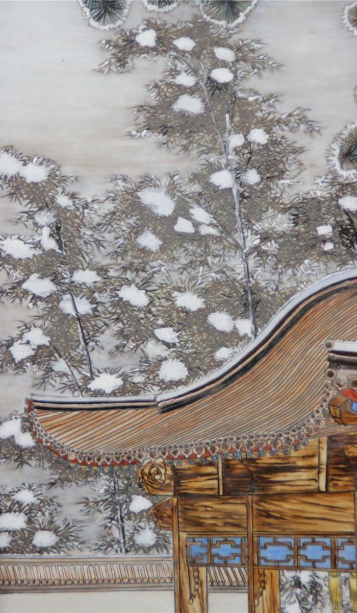 雪景行乐图瓷板