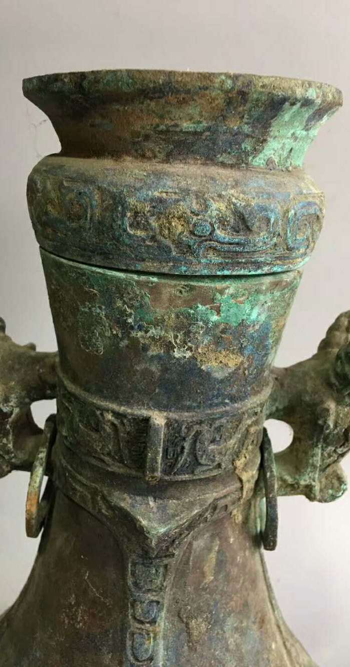 铜双耳龙头瓶,尺寸细节如图