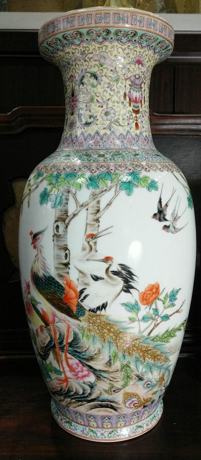 民国 新粉彩花鸟五伦图大花瓶 重工粉彩陈设大赏瓶