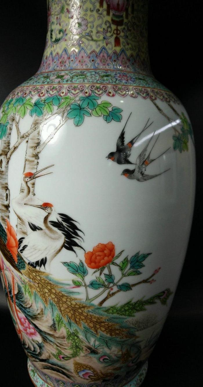 民国 新粉彩花鸟五伦图大花瓶 重工粉彩陈设大赏瓶