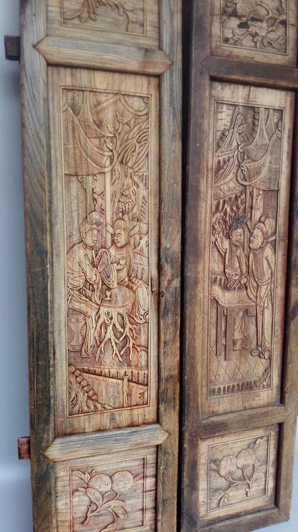 清代一对戏曲人物故事老挂屏 古董 古玩 老木雕