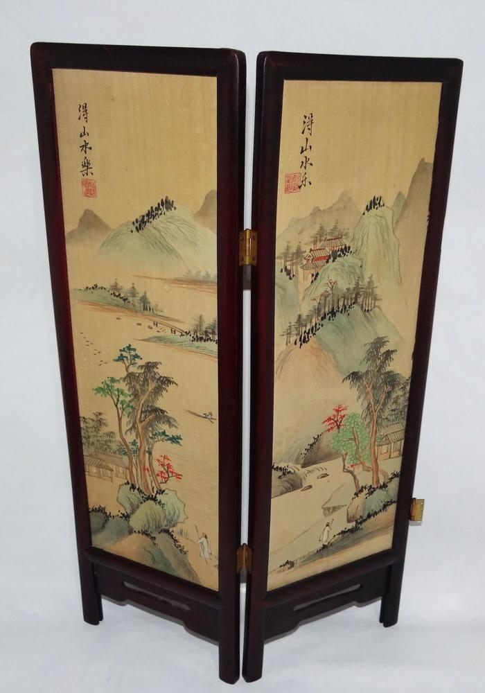 海外回流民国山水风景花卉画屏风四页