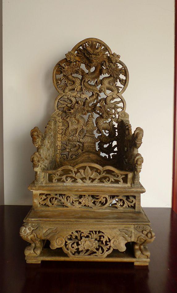 62厘米樟木雕 九龙宝座 九龙椅