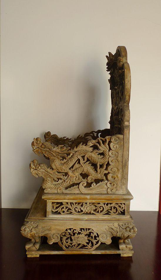 62厘米樟木雕 九龙宝座 九龙椅