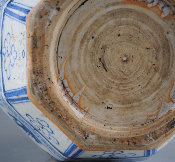 元青花玻璃釉松竹梅纹八棱罐.古董古玩古瓷器