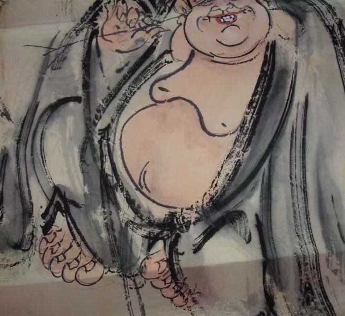 墨道山人画的弥勒佛布袋和尚文人画水墨画人物画国画神仙画开心佛