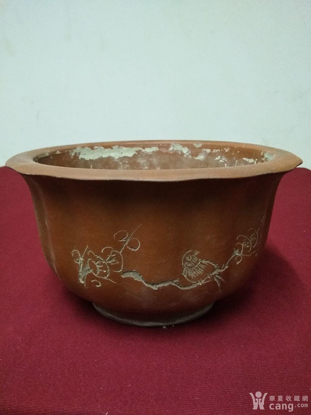 名家小石刻花鸟紫砂盆